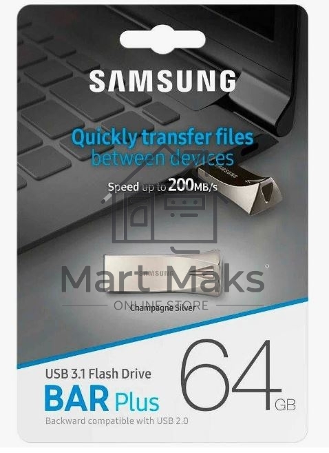 Флешка USB R/W R/W 64GB USB Drive <USB 3.1> Samsung BAR Plus (up to 300Mb/s) (MUF-64BE3/APC) серебристый