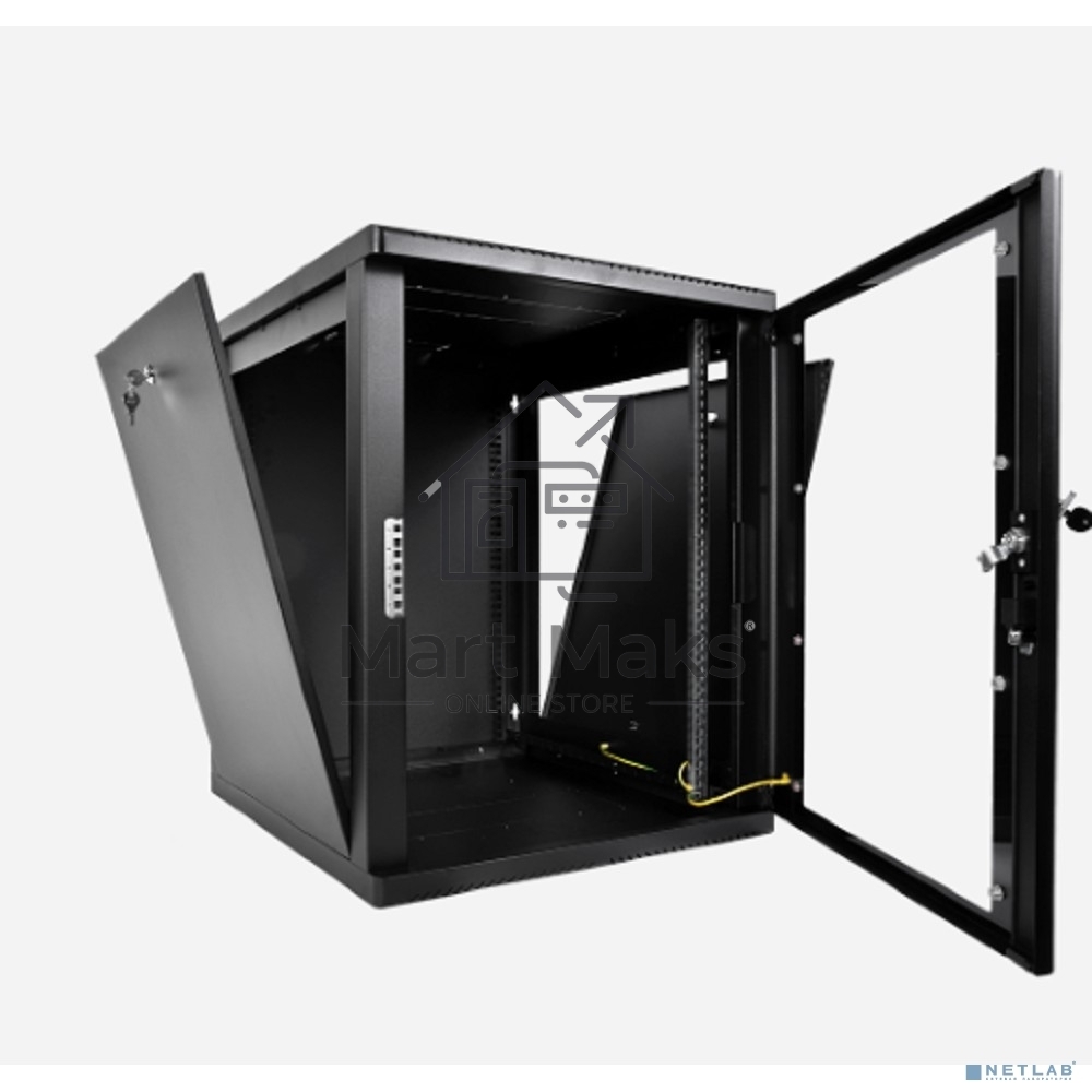 Шкаф телекоммуникационный настенный разборный ЦМО 12U (600 x 520) съемные стенки, дверь стекло, черный (ШРН-М-12.500-9005)