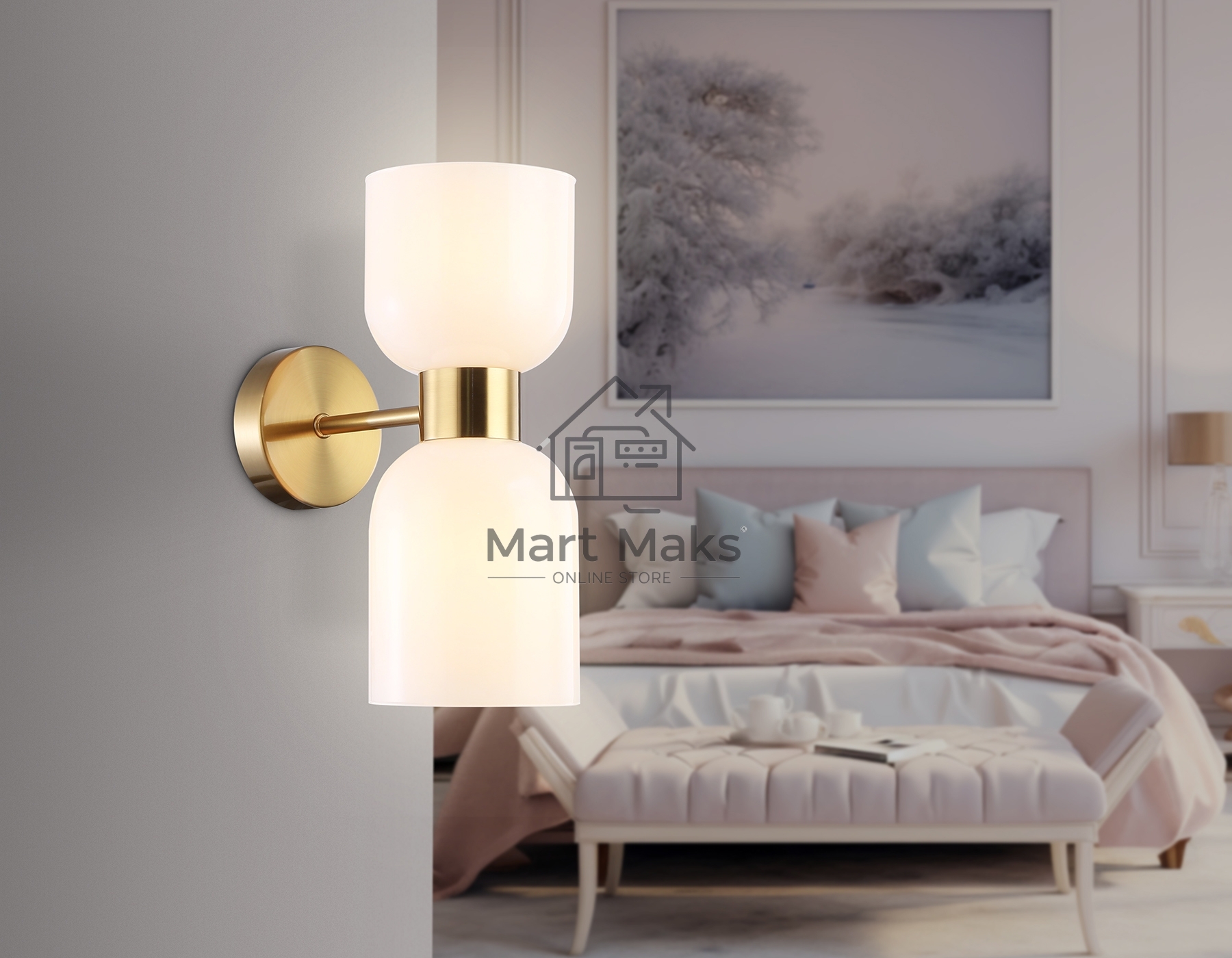 Настенный светильник Ambrella light LH56097/2 BS/FR латунь/белый матовый E14*2 max 40W 215*120*300
