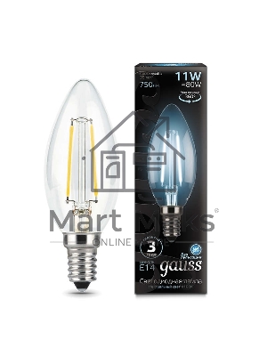 Лампа светодиодная филаментная Gauss Black Filament 11Вт свеча 4100К E14
