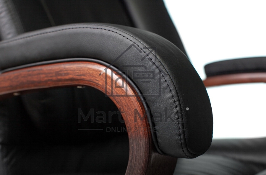 Кресло руководителя Бюрократ T-9925WALNUT/BLACK черный, кожа, крестовина дерево