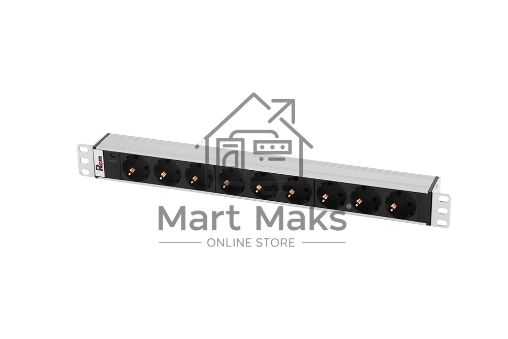 Блок розеток Rem-10 без шнура с инд., 9 Sсhuko, вход IEC 60320 C14, 10A, алюм., 19