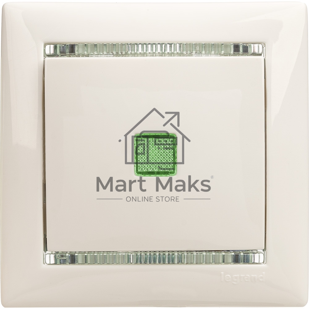 Механизм выключателя 1-кл. СП Valena 10А IP31 с зел. инд. бел. Leg 774410
