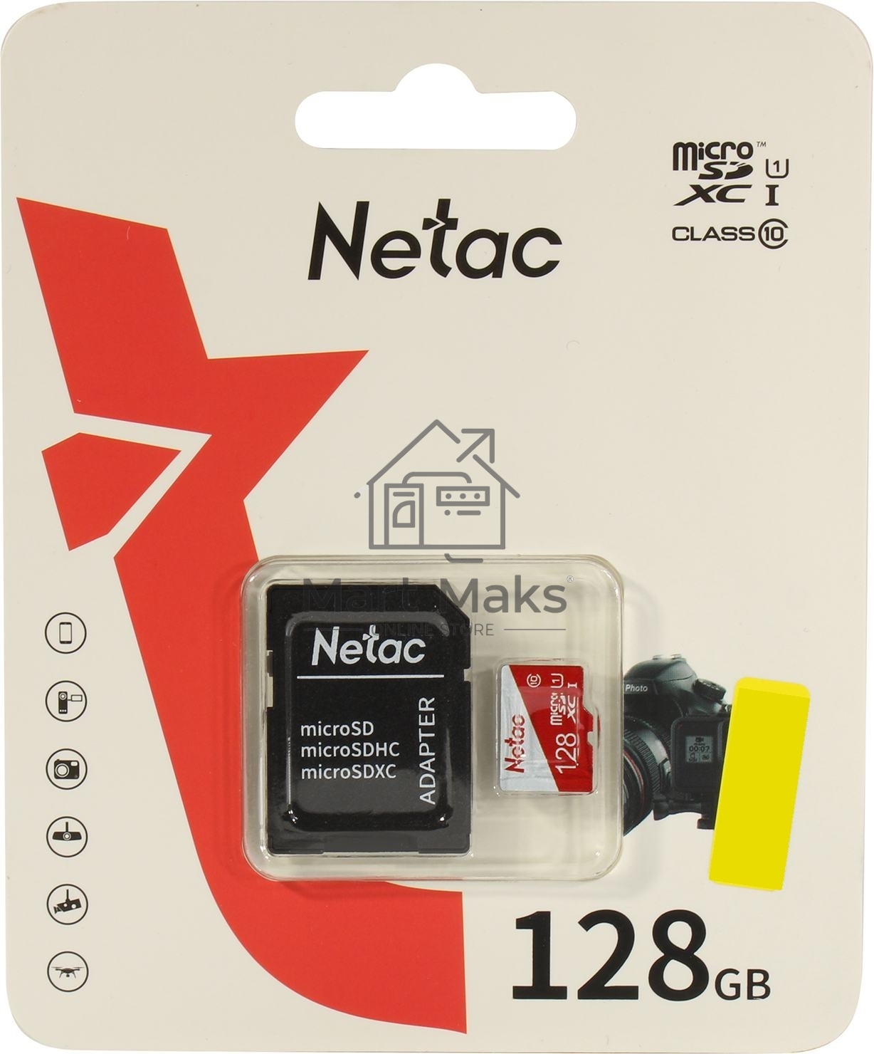 Карта памяти Netac P500 ECO 128GB MicroSDXC U1/C10 up to 80MB/s, retail pack with SD Adapter