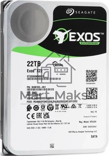 Жесткий диск Seagate HDD Exos X22 ST22000NM001E 22TB 7200rpm SATA-III 512Mb 3.5