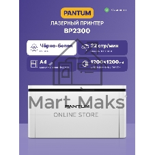 Принтер лазерный Pantum BP2300, A4, монохромный, печ. до 22 стр/мин, 1200x1200 dpi, USB