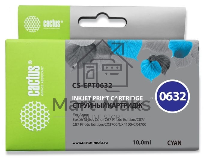 Картридж струйный Cactus CS-EPT0632 голубой (10 мл) для Epson Stylus C67/C87/CX3700/CX4100/CX4700