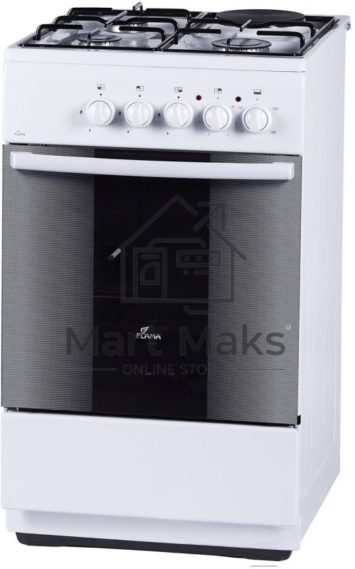 Плита комбинированная Flama RK 23-105 W белый, конфорок 4 шт, духовка 50 л, 50 см x 85 см x 60 см