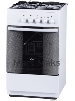 Плита комбинированная Flama RK 23-105 W белый, конфорок 4 шт, духовка 50 л, 50 см x 85 см x 60 см