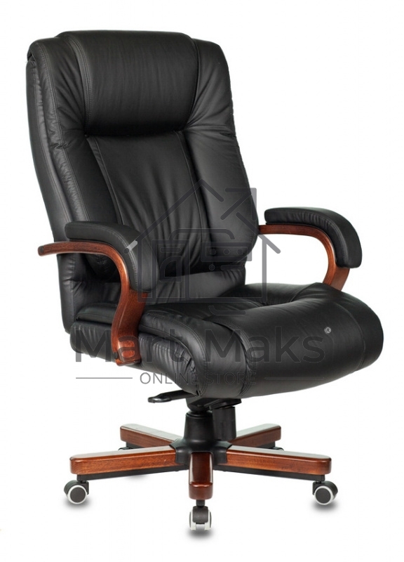 Кресло руководителя Бюрократ T-9925WALNUT/BLACK черный, кожа, крестовина дерево