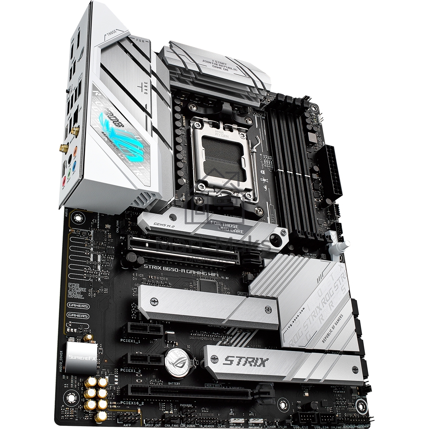 Материнская плата ASUS ROG STRIX B650-A GAMING WIFI, AM5, AMD B650, 4xDDR5, 4xSATA, 3xM.2, 1xPCIe 4.0 x16, 1xPCIe 4.0 x4, 1xHDMI, 1xDP, 1x 2.5Gb LAN, 3xUSB-A 3.2 Gen 2, 4xUSB 2.0, 5x3.5 мм, 7.1, Standard-ATX