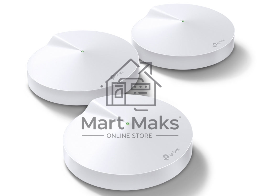 Маршрутизатор TP-Link TP-Link DECO M5(3-PACK) AC1300 Домашняя Wi-Fi система, чипсет Qualcomm, два диапазона (Dual-Band), поддержка стандартов 802.11ac/a/b/g/n, 717 МГц четырёхъядерный процессор, Bluetooth 4.2, 2 гигабитных порта Ethernet, 1 порт USB Type-