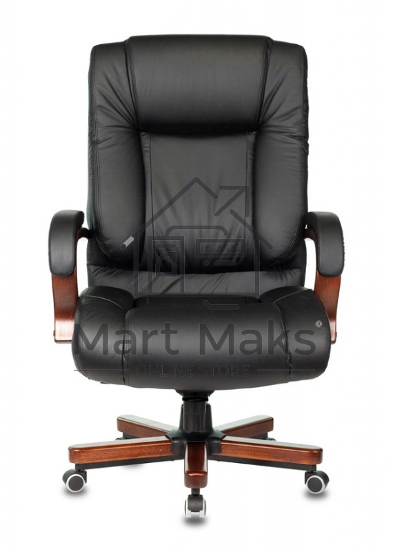Кресло руководителя Бюрократ T-9925WALNUT/BLACK черный, кожа, крестовина дерево