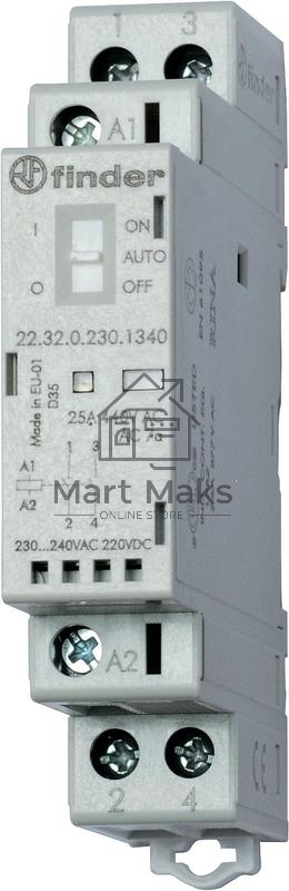 Контактор модульный 2NO 25А AgNi 230В AC/DC 17.5мм IP20 мех. индикатор FINDER 223202301320