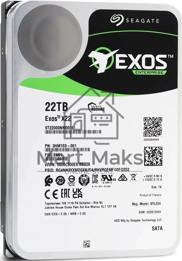 Жесткий диск Seagate HDD Exos X22 ST22000NM001E 22TB 7200rpm SATA-III 512Mb 3.5