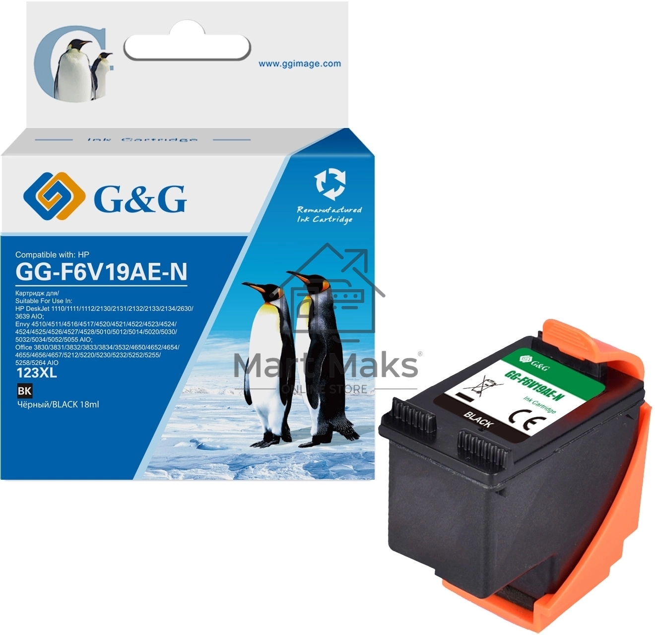 Картридж струйный G&G GG-F6V19AE-N 123XL черный (18мл) для HP DJ 1210/1212/1212/2130/2131/2132/2133/2134/2630/3639 AIO;Envy 4510/4512/4516/4517/4520/4521/4522/4523/4524/4524/4525/4526/4527/4528/5010/5012/5014/5020/5030/5032/5034/5052/5055 AIO;Office 3830/
