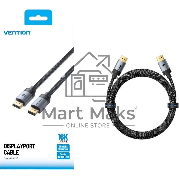 Кабель Vention DisplayPort v2.1 20M/20M - 3м Тканевая оплетка