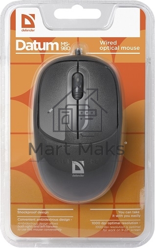 Мышь проводная Defender Datum MS-980 черный, 1000 dpi, USB, кнопки - 3