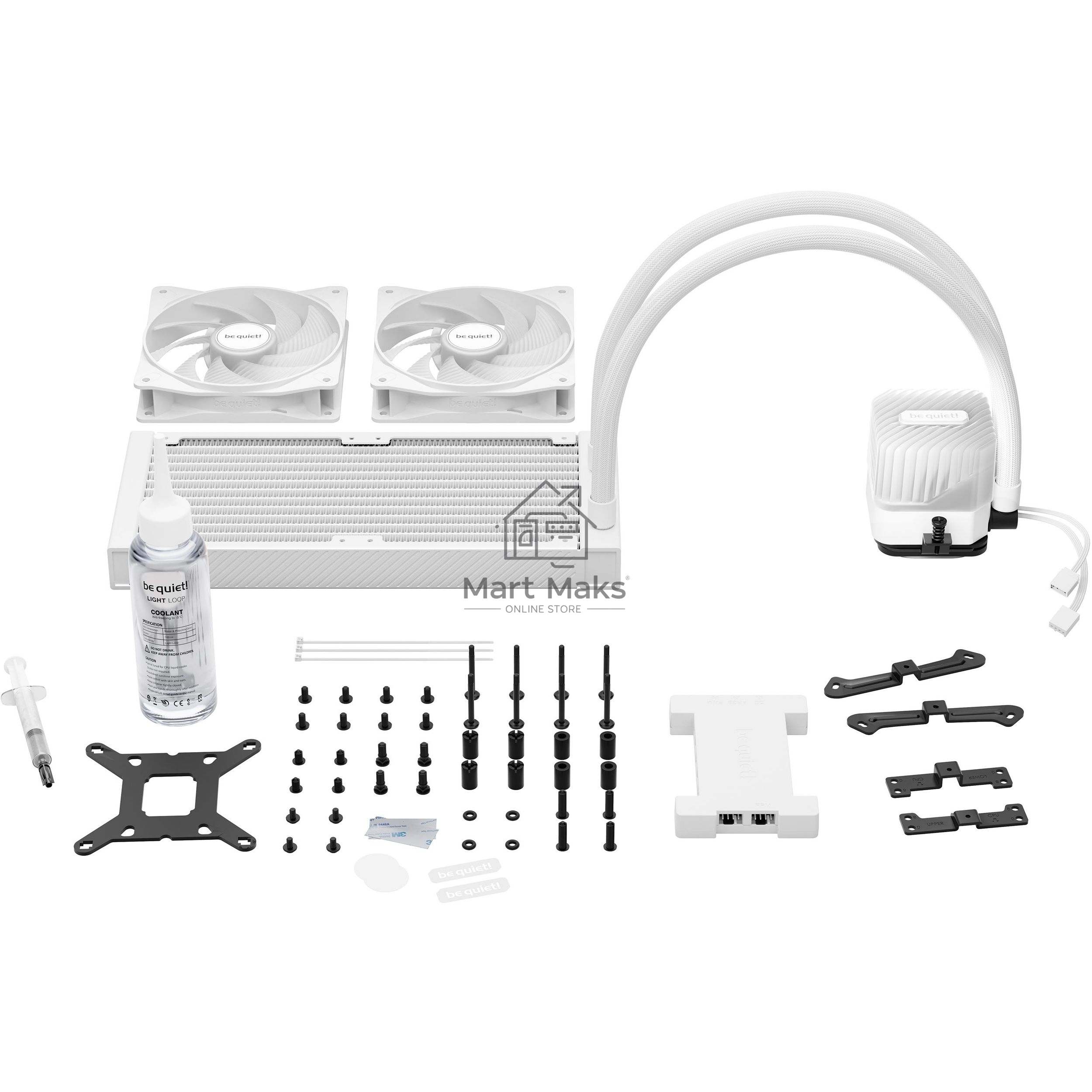 Водяное охлаждение для процессора be quiet! LIGHT LOOP 240мм белый (250W, 240мм, White, ARGB/ Fans: 2x120мм, 61.8CFM, 34.9dBA, 2100RPM/ Pump 2900RPM, Rad thickness 27мм/ S: 1851, 1700, 1200, 115X, AM5, AM4)