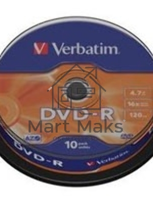 Диск DVD-R Verbatim 4.7Gb 16x bulk (10шт) (43729)