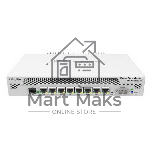 Маршрутизатор Mikrotik CCR1009-7G-1C-PC with Tilera Tile-Gx9 CPU (9-cores, 1Ghz per core), 1GB RAM, 7xGbit LAN, 1x Combo port (1xGbit LAN or SFP), RouterOS L6, passive cooling desktop enclosure, rackmount ears, PSU