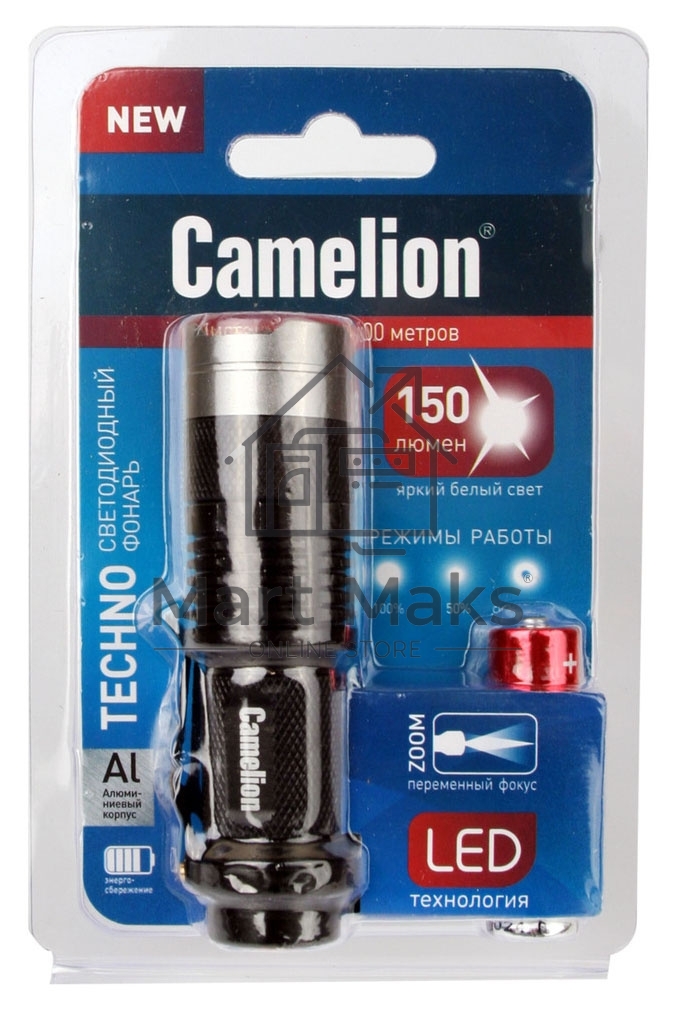 Фонарь LED5135 (LED XPE ZOOM 3 реж 1хLR6 алюм. блистер черный Camelion 12915