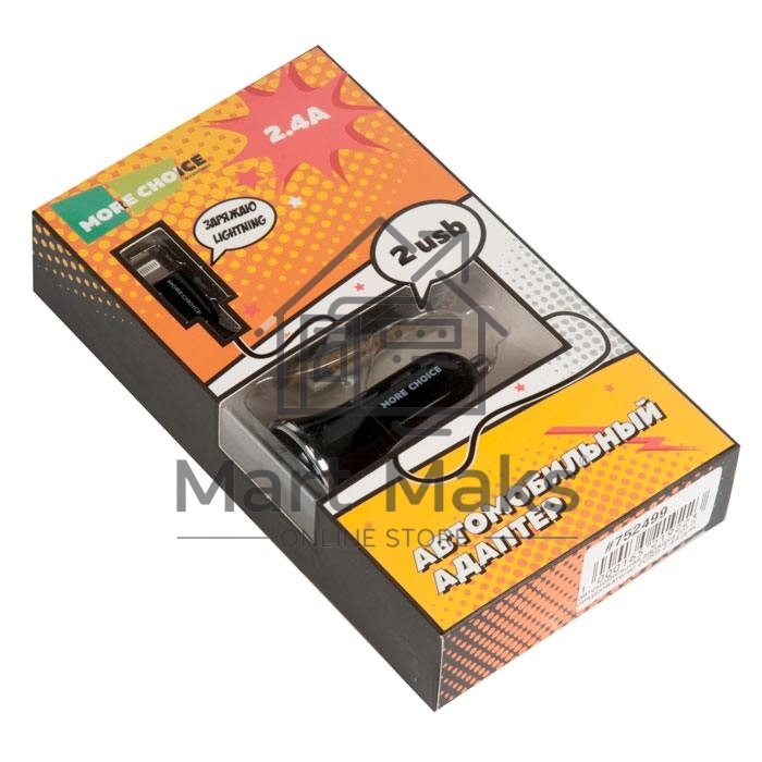 Автомобильная зарядка (от прикуривателя) 2USB 2.4A для Apple 8-pin More choice AC22i черный