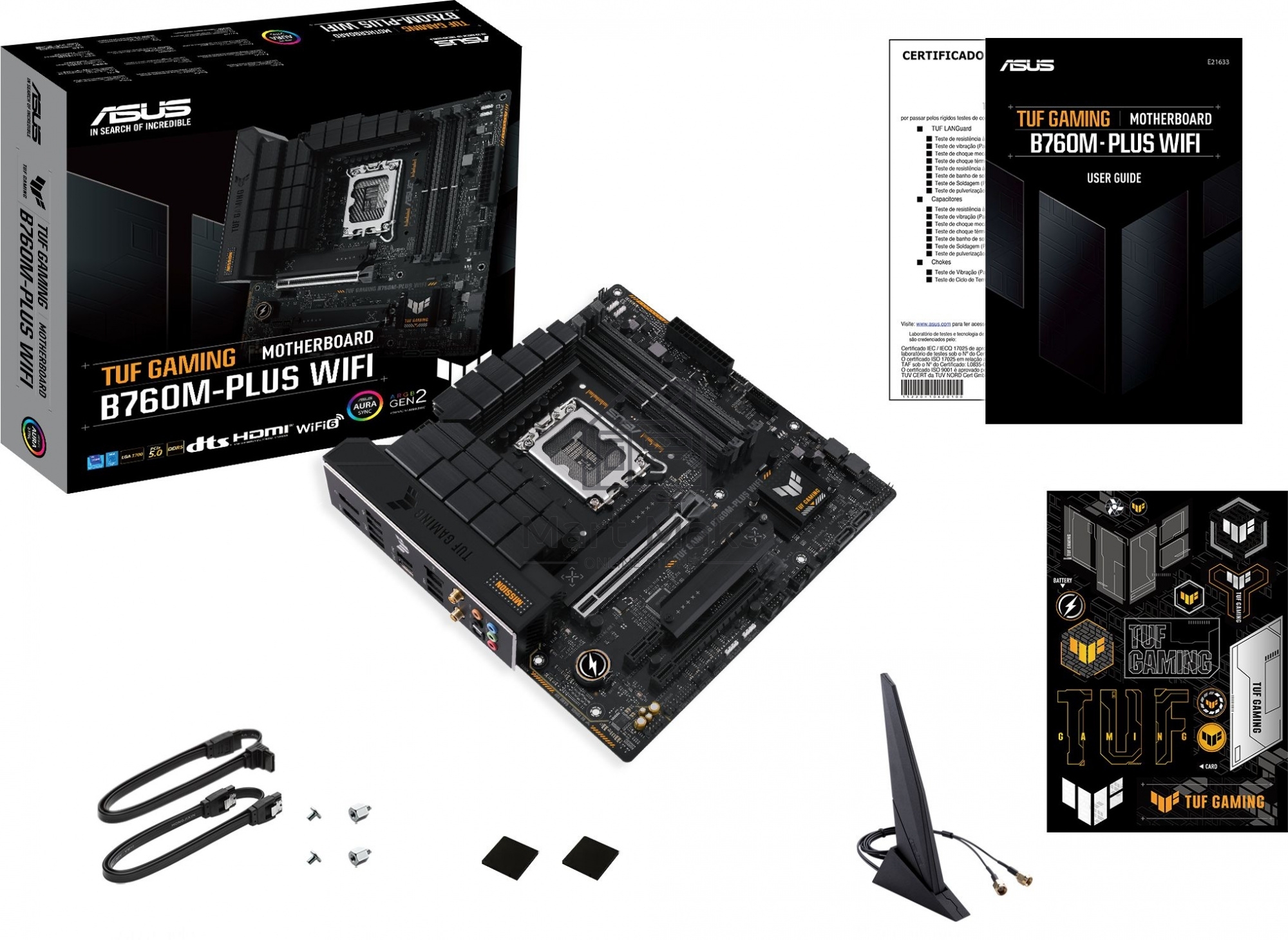 Материнская плата ASUS TUF GAMING B760M-PLUS WIFI, LGA 1700, Intel B760, 4xDDR5, 4xSATA, 2xM.2, 1xPCI-E 5.0 x16, 1xPCI-E 4.0 x4, 3xUSB-A 3.2 Gen 1, 2xUSB-A 3.2 Gen 2, 2xUSB 2.0, 1xUSB-C 3.2 Gen 2x2, 1x2.5Gb LAN, 5x3.5 мм, 7.1, Wi-Fi 6, Bluetooth 5.2, Micr
