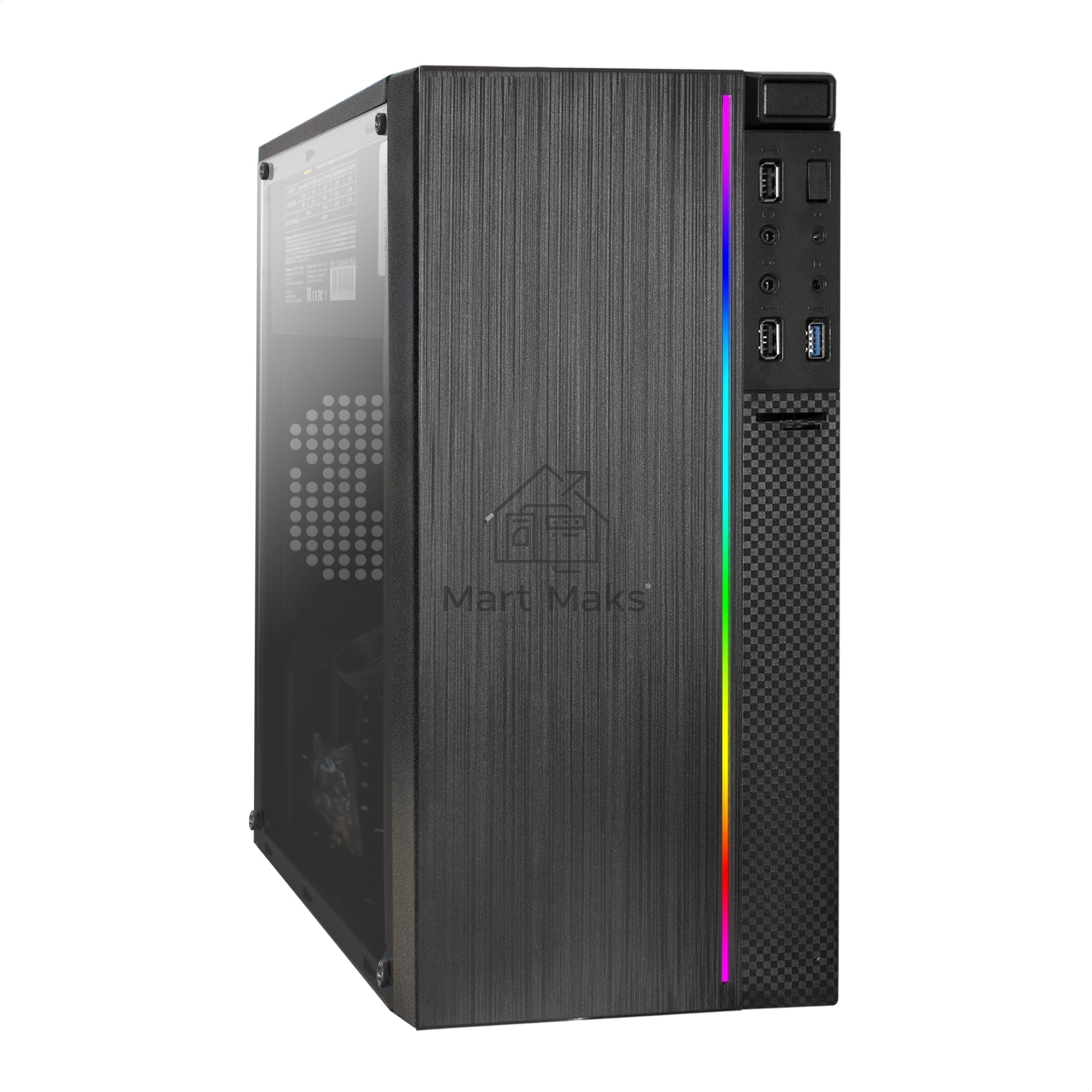 Компьютерный корпус Minitower ExeGate mEVO-9301-EVO800 (mATX, БП EVO800RGB с вент. 12см, с окном, 2*USB+1*USB3.0, HD аудио, черный, с RGB подсветкой)