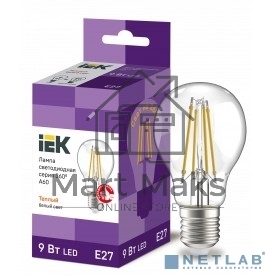 Лампа LED A60 шар прозр. Iek LLF-A60-9-230-40-E27-CL 9Вт 230В 4000К E27 серия 360°