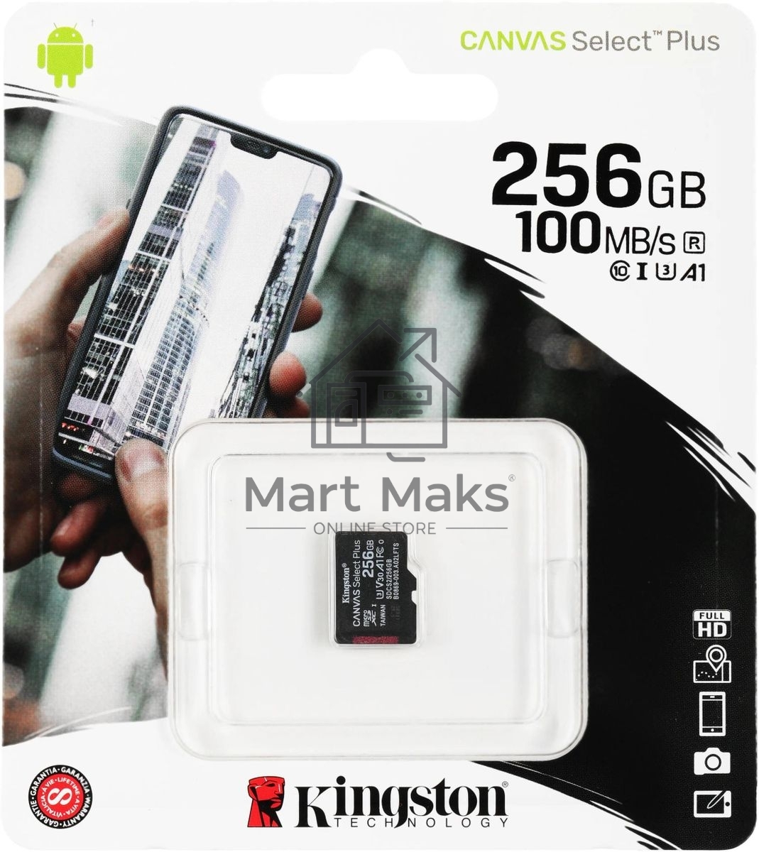 Флеш карта microSDHC 256GB microSDXC Class10 Kingston <SDCS2/256GBSP> UHS-I Canvas Select up to 100MB/s без адапт