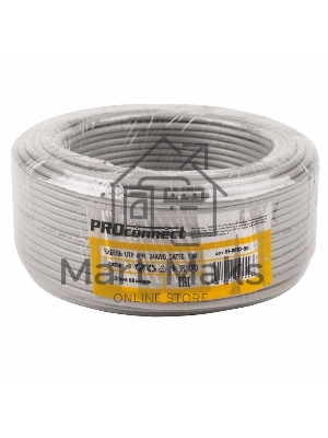 Кабель UTP PROconnect 4PR 24AWG, CU (медь), CAT5E, 100 МГц, PVC, серый, бухта 50 м