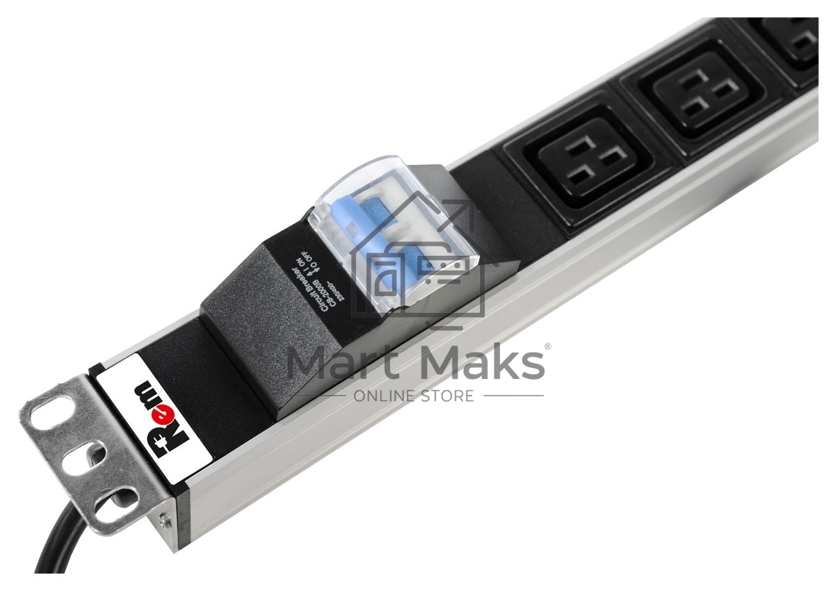 Блок силовых розеток Rem Rem-16, IEC 60320 С19 х 6, вход Schuko, шнур 3 м, 45х484х45 мм (ВхШхГ), 16А, автомат