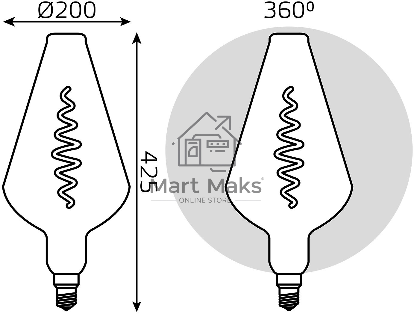 Лампа LED Filament Vase E27 8.5W Gray 165lm 1800K 1/2 180802005 Gauss