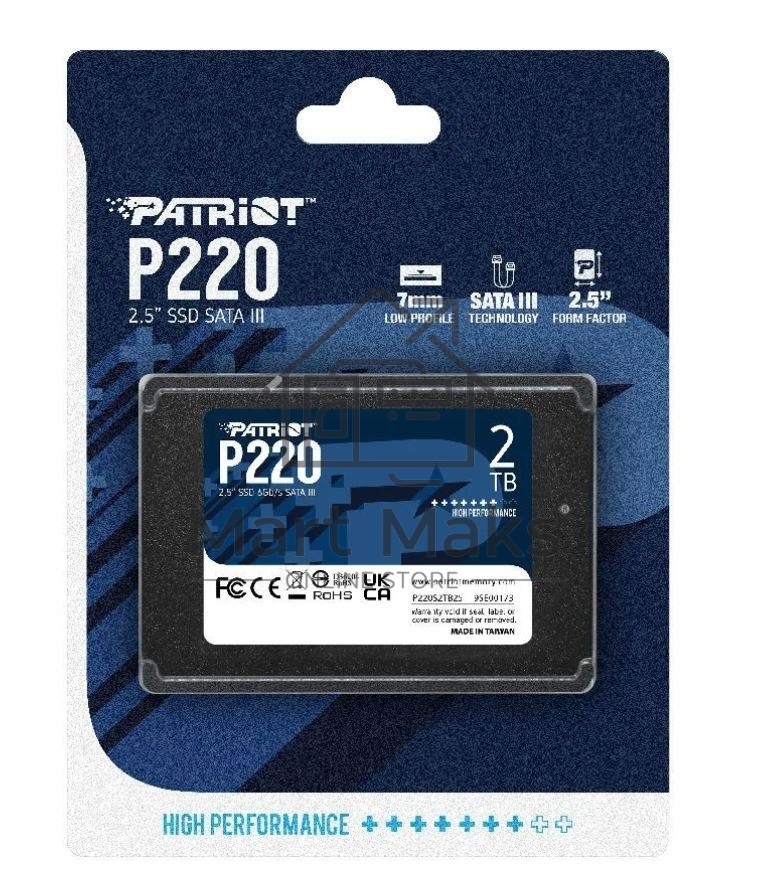 Накопитель SSD Patriot P220, 2TB, SATA III, 2.5