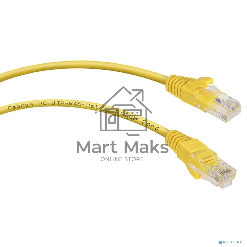 Патч-корд Cabeus, Cat.5e, неэкр., U/UTP, RJ45/RJ45, PVC, AWG24, 0.3м, желтый