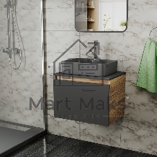 Комплект: тумба Bau Dream Blackwood графит 60, 1 ящик, раковина BAU Cerama 48х37, темно-серая, смеситель Hotel Dream, нерж сталь