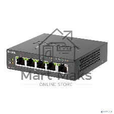 Неуправляемый коммутатор D-Link DGS-1005P/L (ревизия A1) с 5 портами 10/100/1000Base-T (4 порта PoE 802.3af/at, PoE-бюджет 60 Вт)