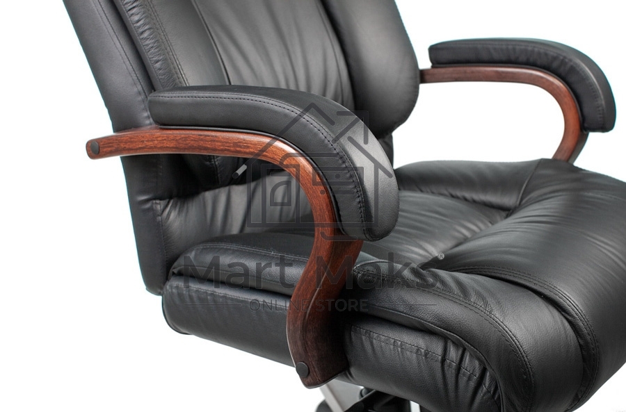 Кресло руководителя Бюрократ T-9925WALNUT/BLACK черный, кожа, крестовина дерево