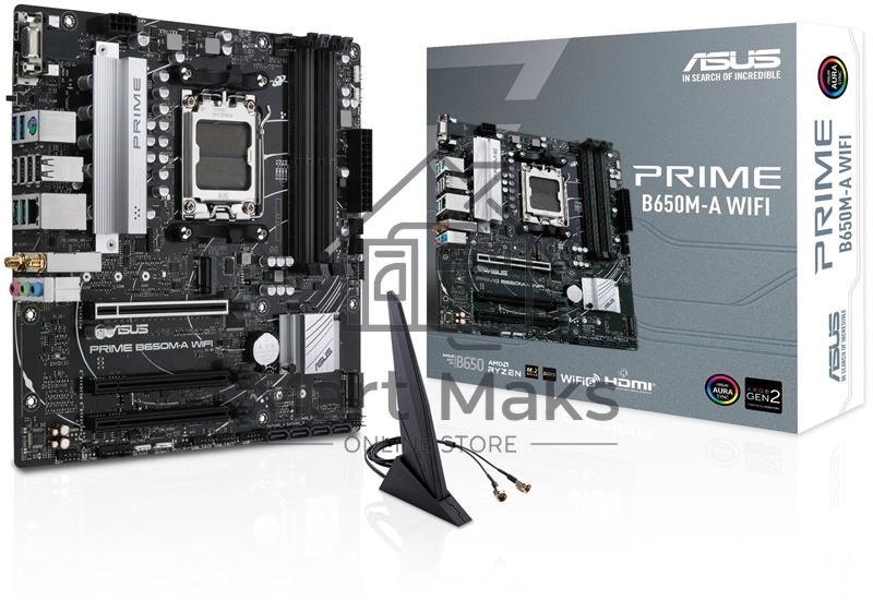 Материнская плата ASUS PRIME B650M-A WIFI II, AM5, AMD B650, 4xDDR5, 4xSATA, 2xM.2, 1xPCI-E 4.0 x16, 2xPCI-E 4.0 x1, 1xHDMI, 1xDP, 1xVGA, 1x 2.5Gb LAN, 2xUSB-A 3.2 Gen 2, 2xUSB-A 3.2 Gen 1, 4xUSB-A 2.0, 3x3.5 мм, 7.1, Micro-ATX