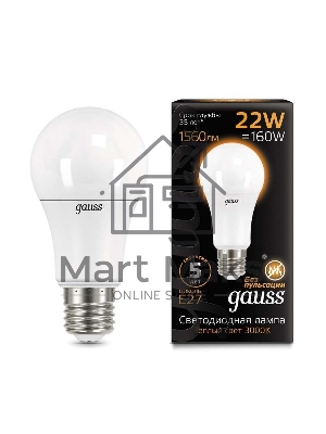 Лампа светодиодная Gauss A70 22Вт 3000К E27