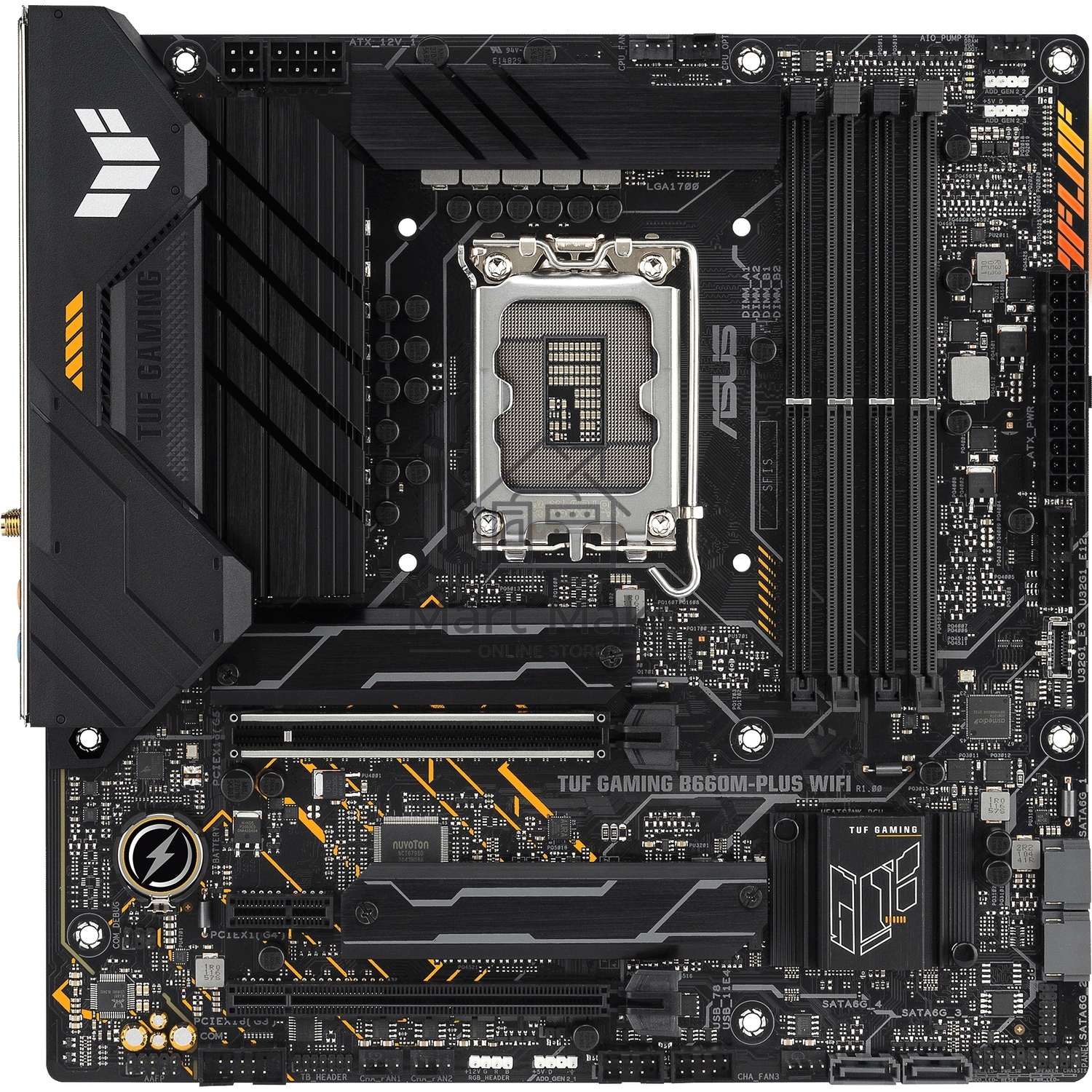 Материнская плата ASUS TUF GAMING B660M-PLUS WIFI, LGA 1700, Intel B660, 4xDDR5, 4xSATA, 2xM.2, 1xPCIe 5.0 x16, 1xPCIe 3.0 x4, 1xPCIe x1, 1xDP, 1xHDMI, 1x 2.5Gb LAN, 4xUSB-A 3.2 Gen 2, 1xUSB-A 3.2 Gen 1, 2xUSB 2.0, 1xUSB-C 3.2 Gen 2x2, 5x3.5 мм, 7.1, mATX