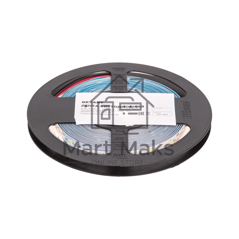 Лента светодиодная 12В, SMD2835, 9,6Вт/м, 60 LED/м, 6500K, 8мм, 5м, IP20 Rexant