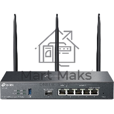 VPN-маршрутизатор TP-Link ER706W Omada с гигабитными портами и поддержкой Wi-Fi AX3000, 1 гиг. SFP WAN/LAN, 1 гиг. RJ45 WAN, 4 гиг. RJ45 WAN/LAN, USB 3.0, до 574 М/с на 2,4 ГГц + до 2402 М/с