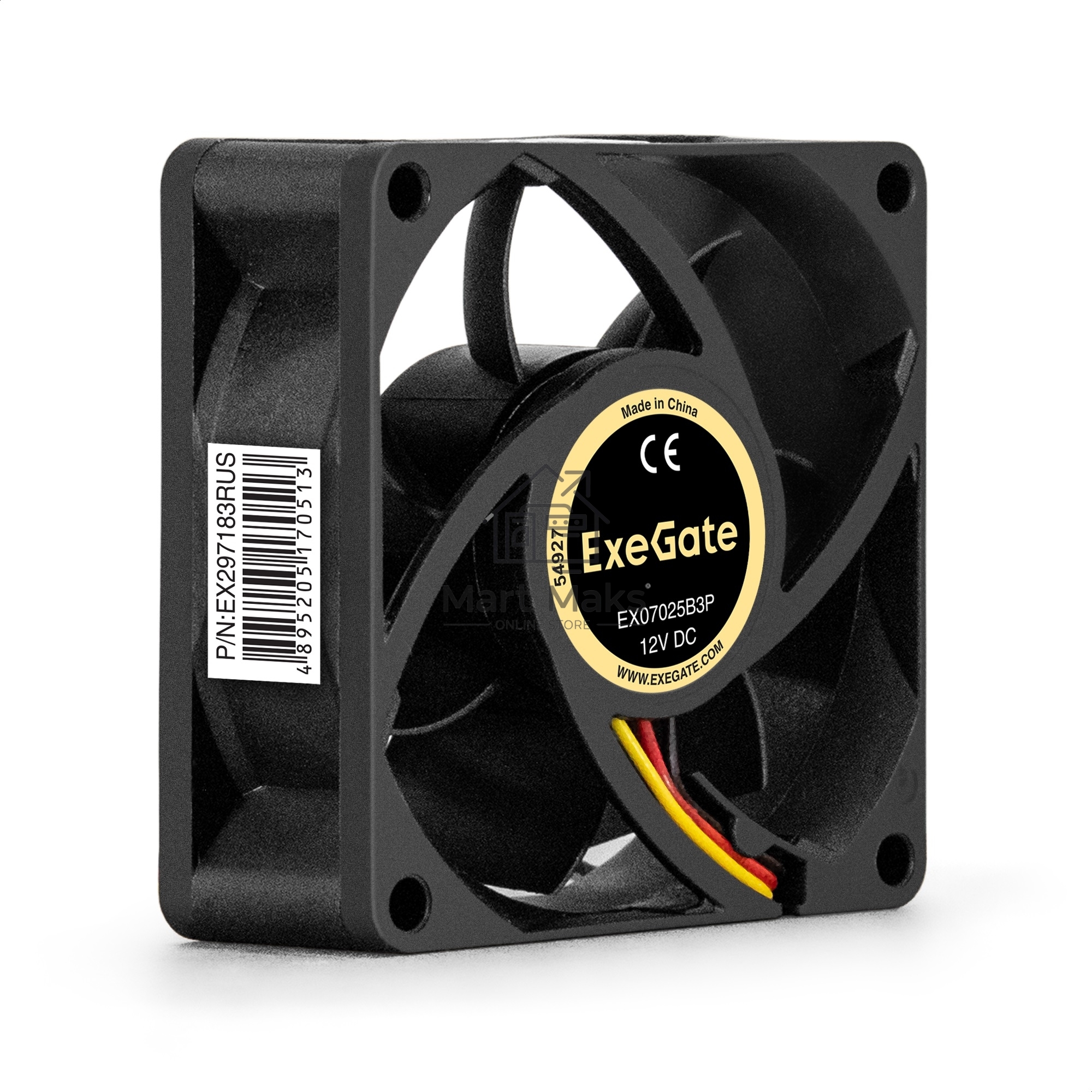 Вентилятор для корпуса ExeGate EX07025B3P черный, 70 мм, 4000 об/мин, 40.5 дБ, 3 pin