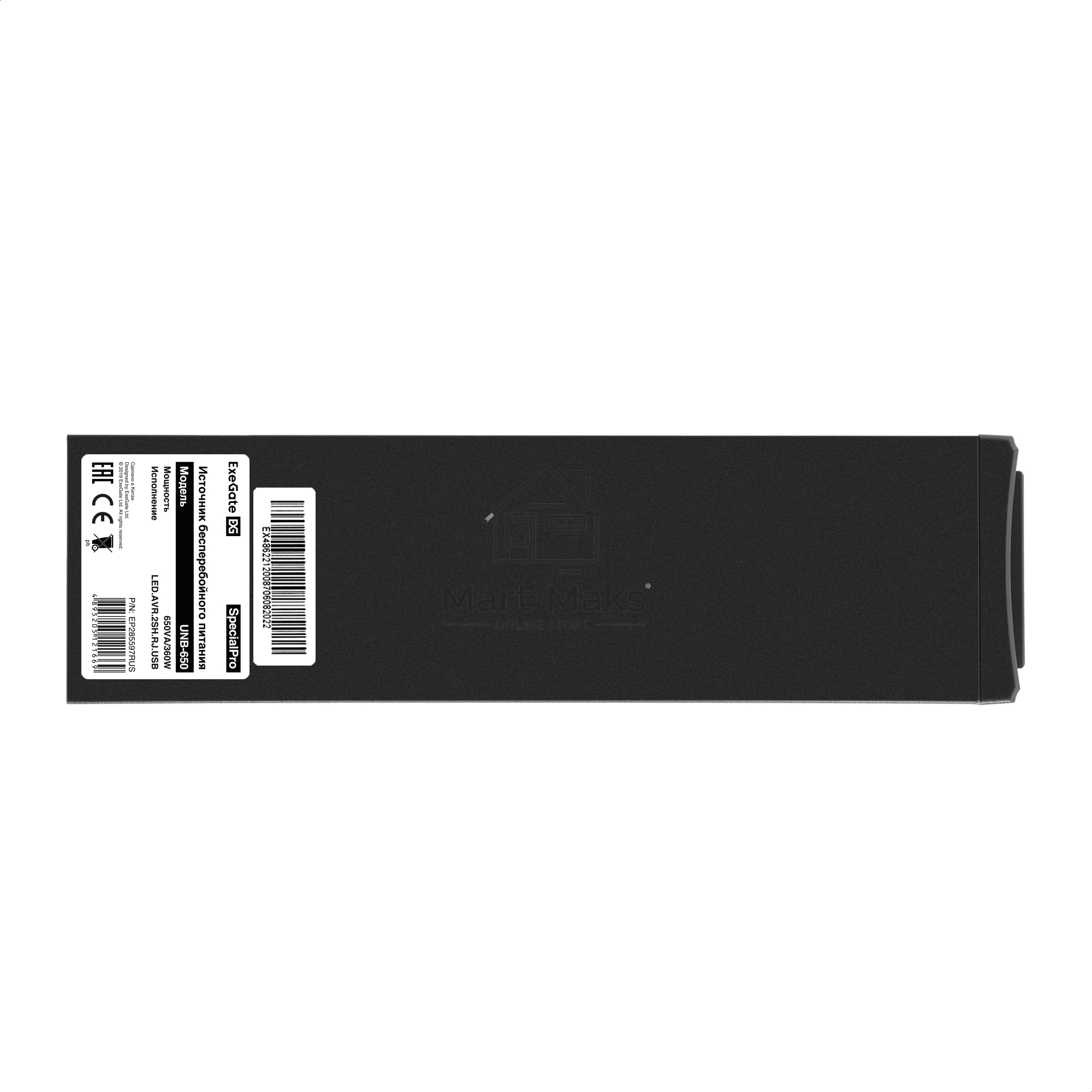 Источник бесперебойного питания ExeGate EP285597RUS SpecialPro UNB-650.LED.AVR.EURO.RJ.USB<650VA/360W, LED, AVR, 2 евророзетки, RJ45/11, USB, Black>