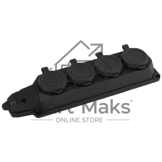 Колодка AY-KA ОУ 4-ая каучук с/з 16A IP44 черная (5540000)