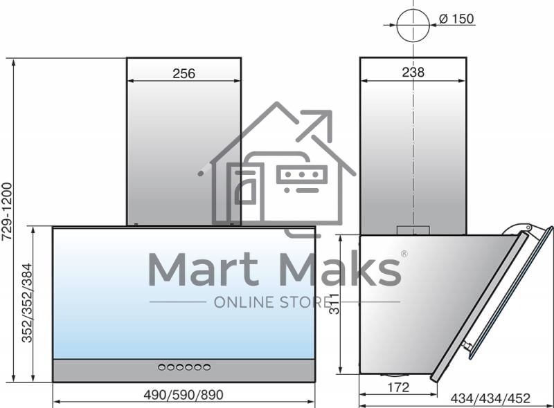 Вытяжка каминная Elikor Рубин S4 90П-700-Э4Д антрацит/черное стекло управление: кнопочное (1 мотор)