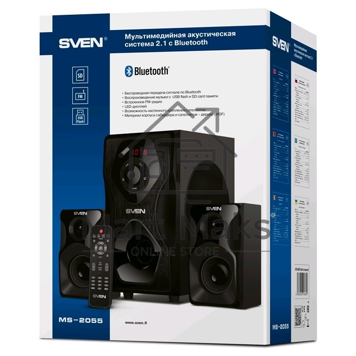 Акустическая система SVEN AC MS-2055, черный (55Вт, FM-тюнер, USB/SD, дисплей, ПДУ, Bluetooth)
