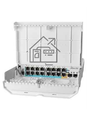 Коммутатор MikroTik netPower 15FR with 800MHz CPU, 256MB RAM, 16 x 10/100Mbps Ethernet ports (15 with Reverse POE-in, 1 with PoE-OUT), 2 x SFP, RouterOS L5 or SwitchOS (dual boot), outdoor enclosure, mounting ki